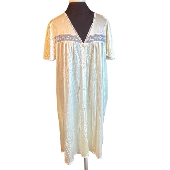 Vanity Fair Yellow Nylon House Coat Robe Vintage Made In U S A XL Pockets - Picture 2 of 10